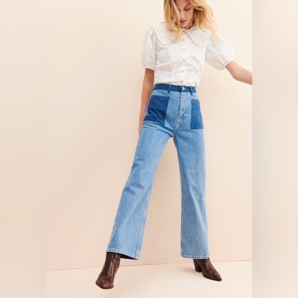 Patch Pocket High-Waisted Wide Leg Jeans - Picture 1 of 5